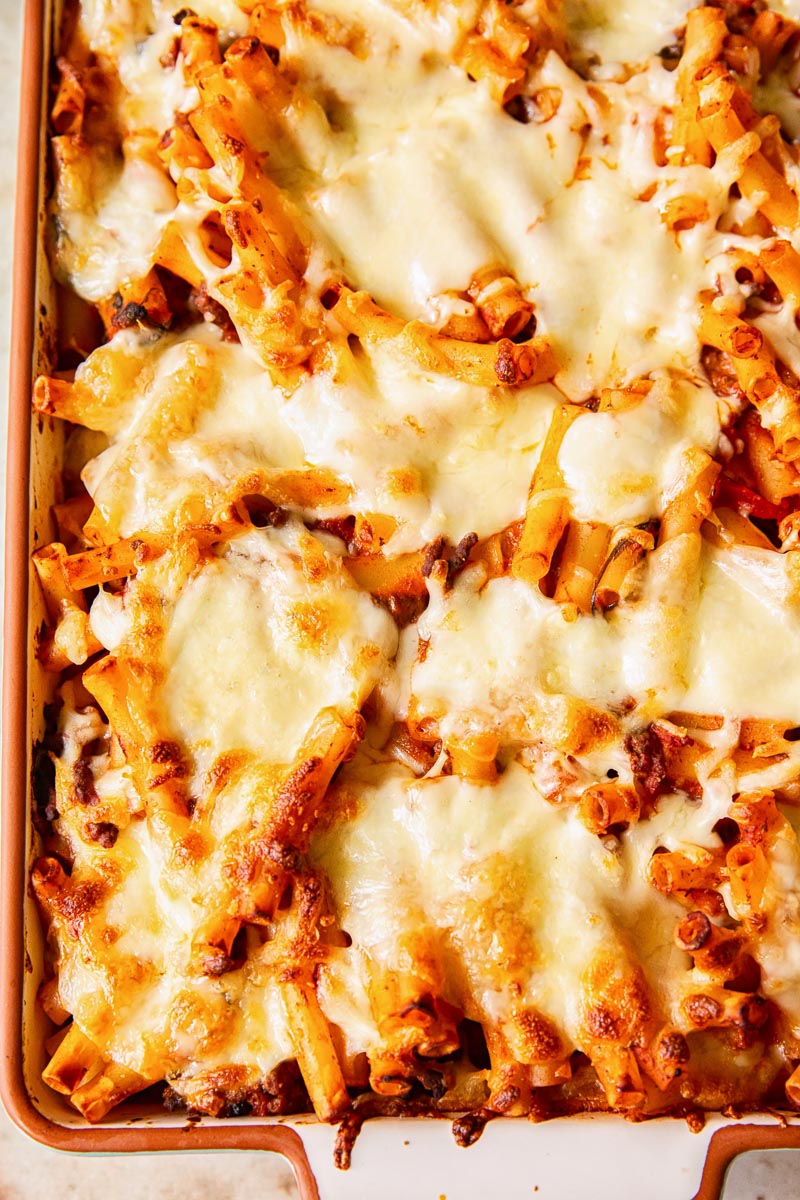 baked pasta with melted cheese on top 