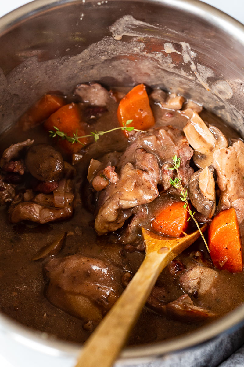 chicken stew with carrots and mushrooms in Instant Pot