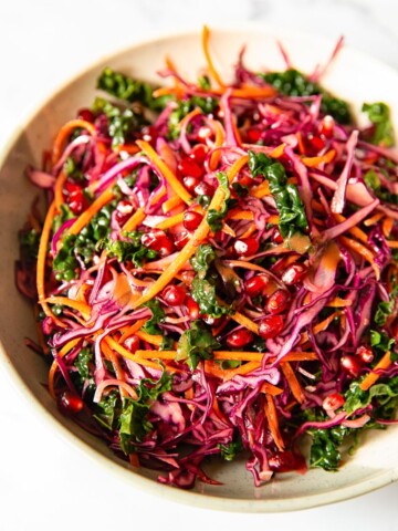 Red Cabbage, Kale and Pomegranate salad in a bowl