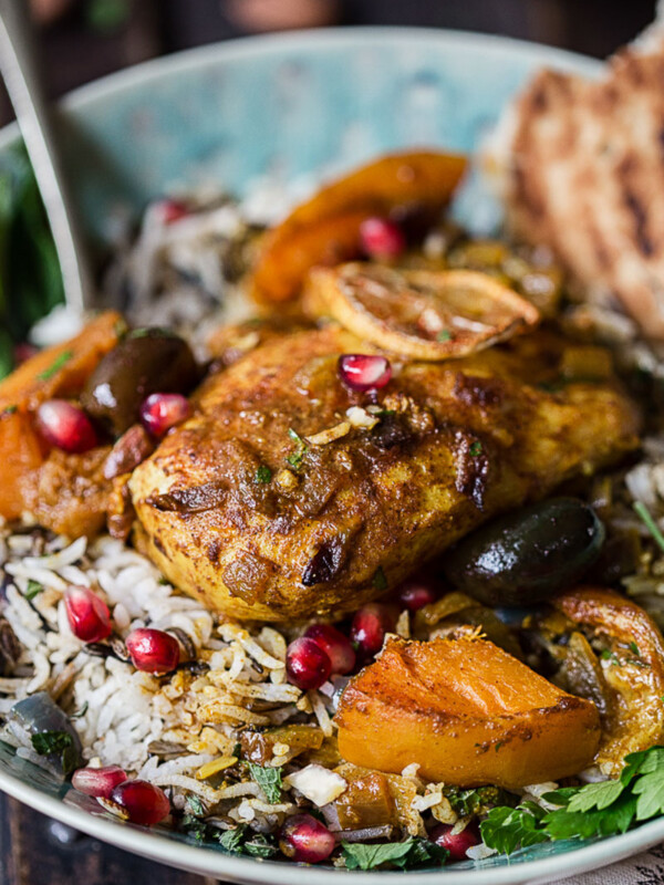 moroccan chicken on top of rice