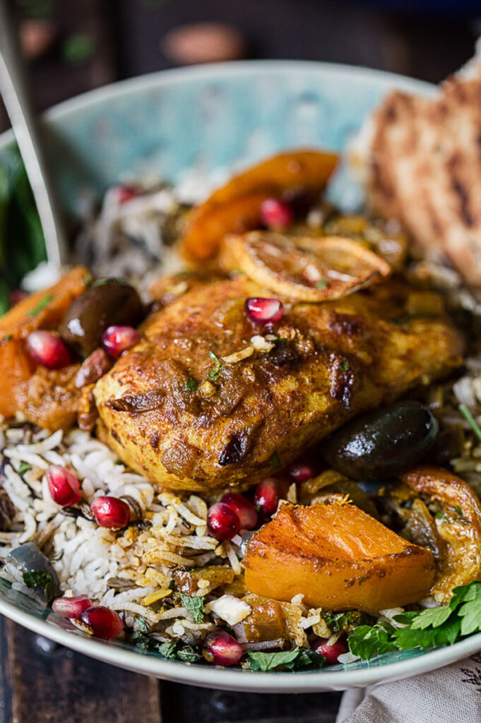 moroccan chicken on top of rice
