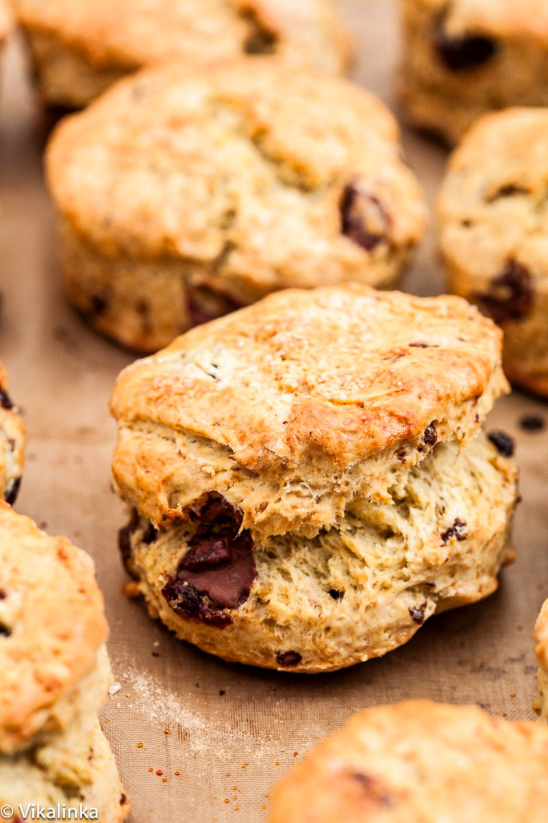 a scone with chocolate chunks