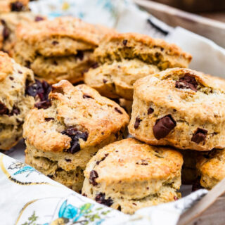 scones on a kitchen towel in a bread box