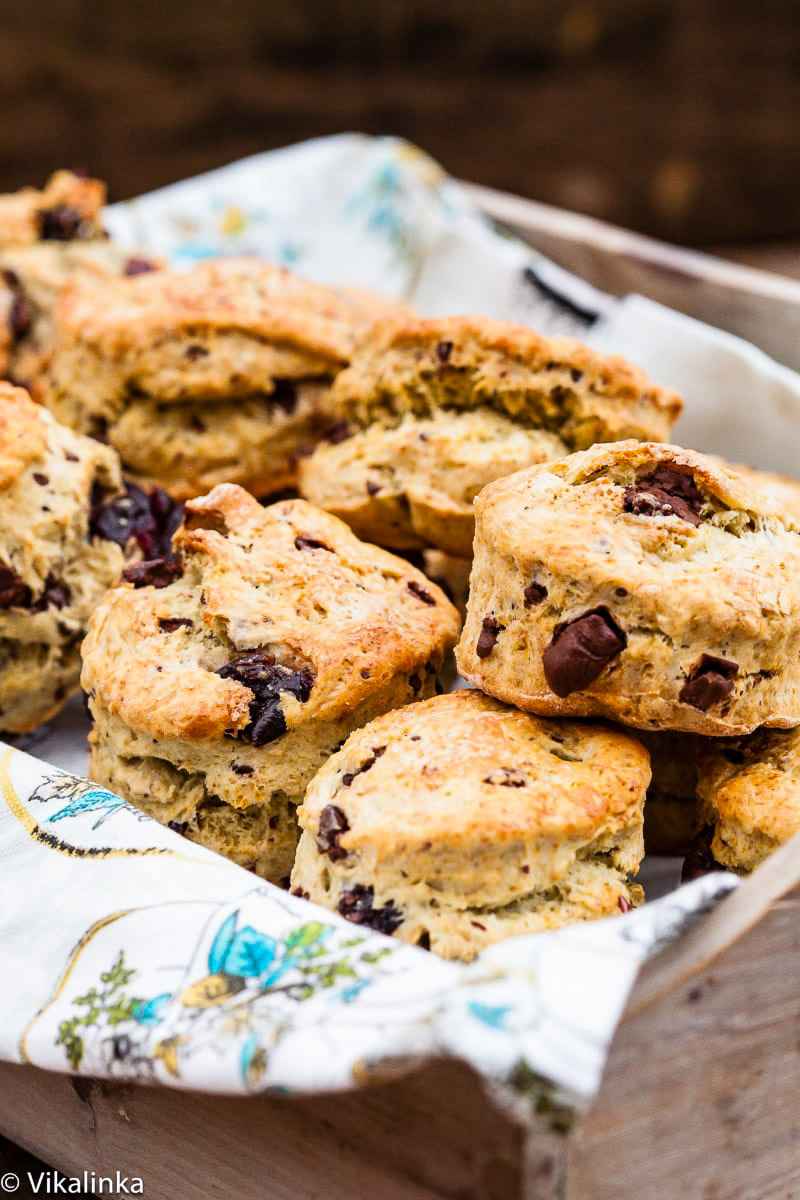 scones on a kitchen towel in a bread box