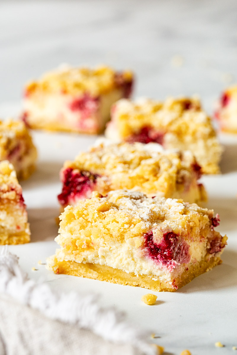 cheesecake squares on white background