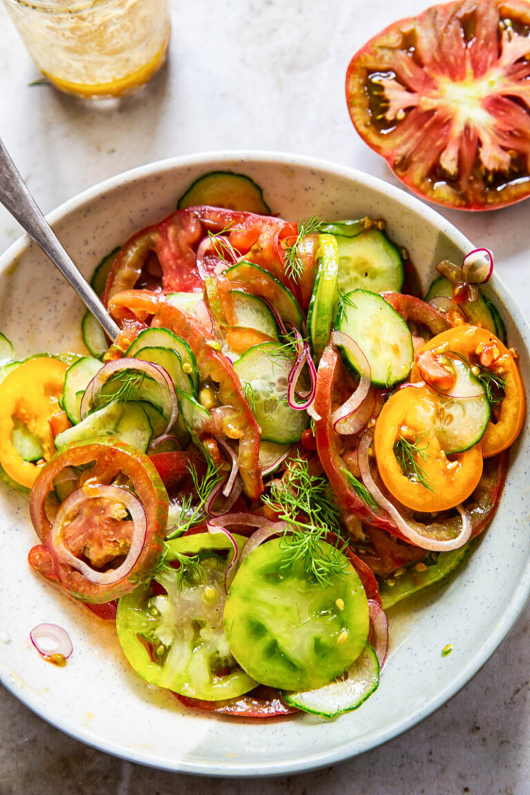 Cucumber and Heirloom Tomato Salad with Red Onions