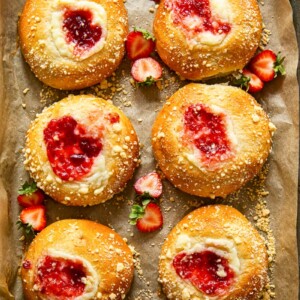 brioche buns filled with strawberry cheesecake filling