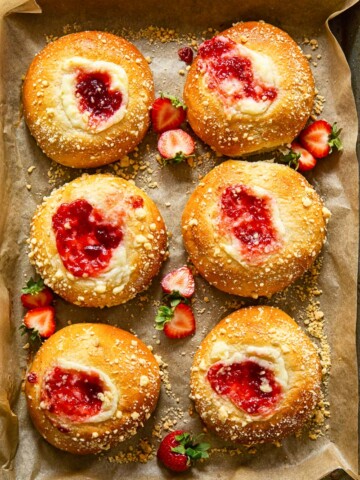 brioche buns filled with strawberry cheesecake filling