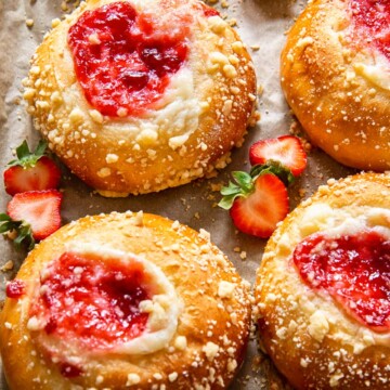 brioche buns filled with cream cheese and strawberry jam