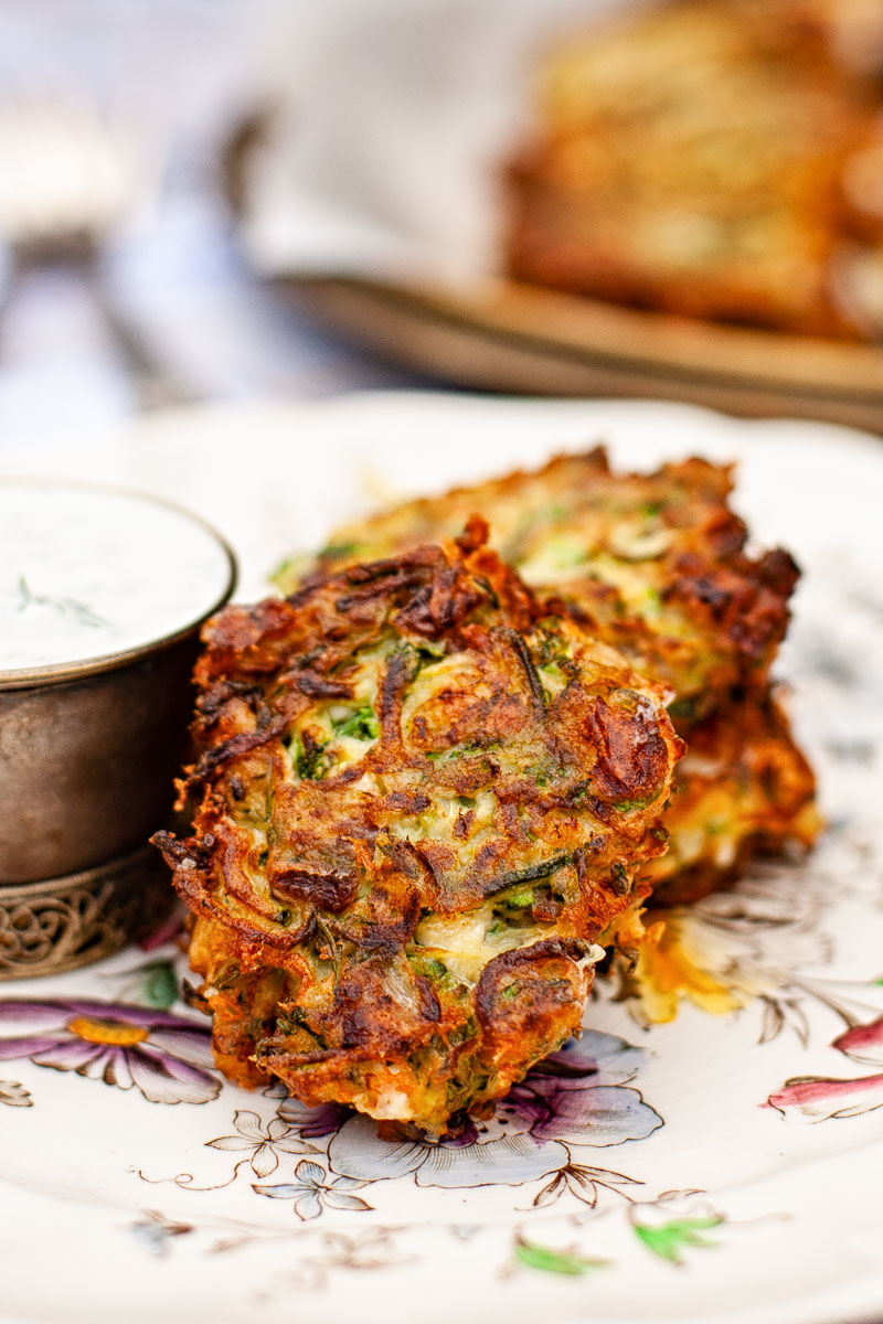 2 courgette fritters on a plate