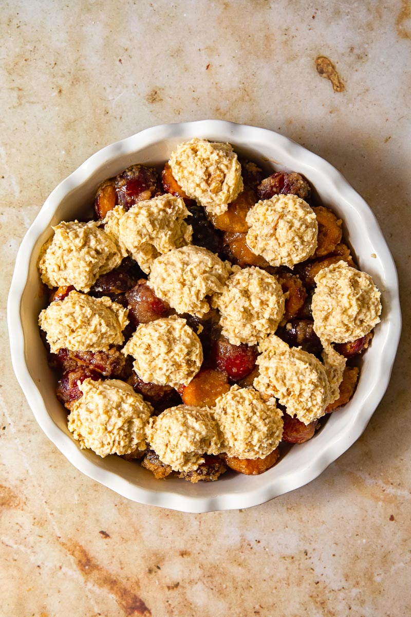 plum cobbler before baking