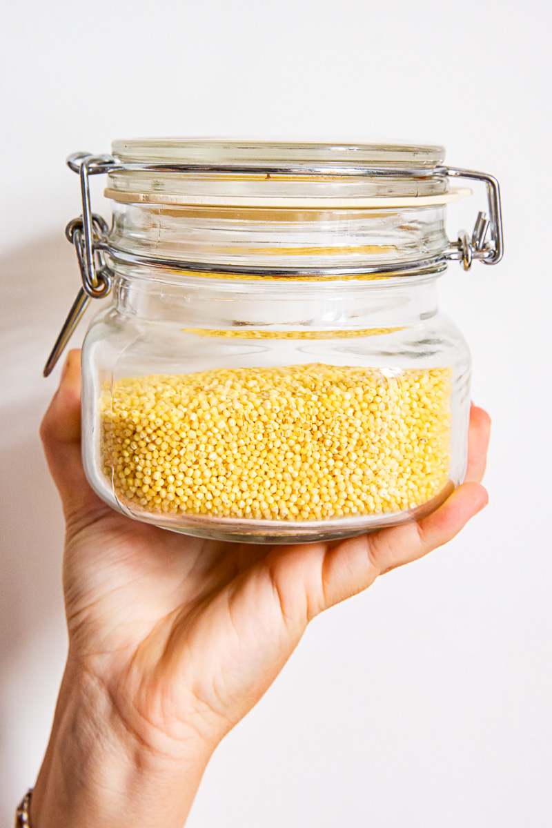 millet grain in mason jar