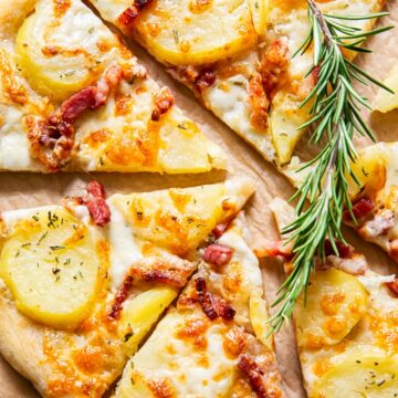 top down view of potato pizza