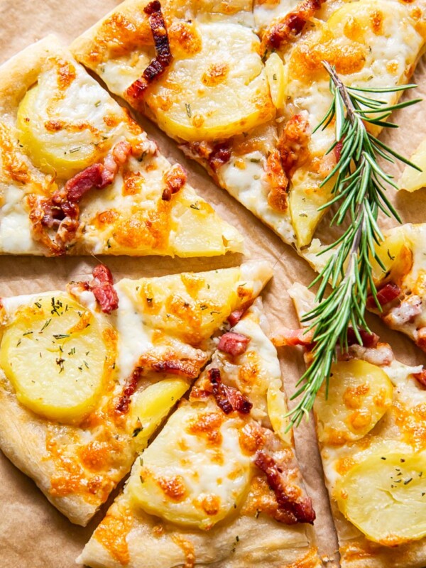 top down view of potato pizza
