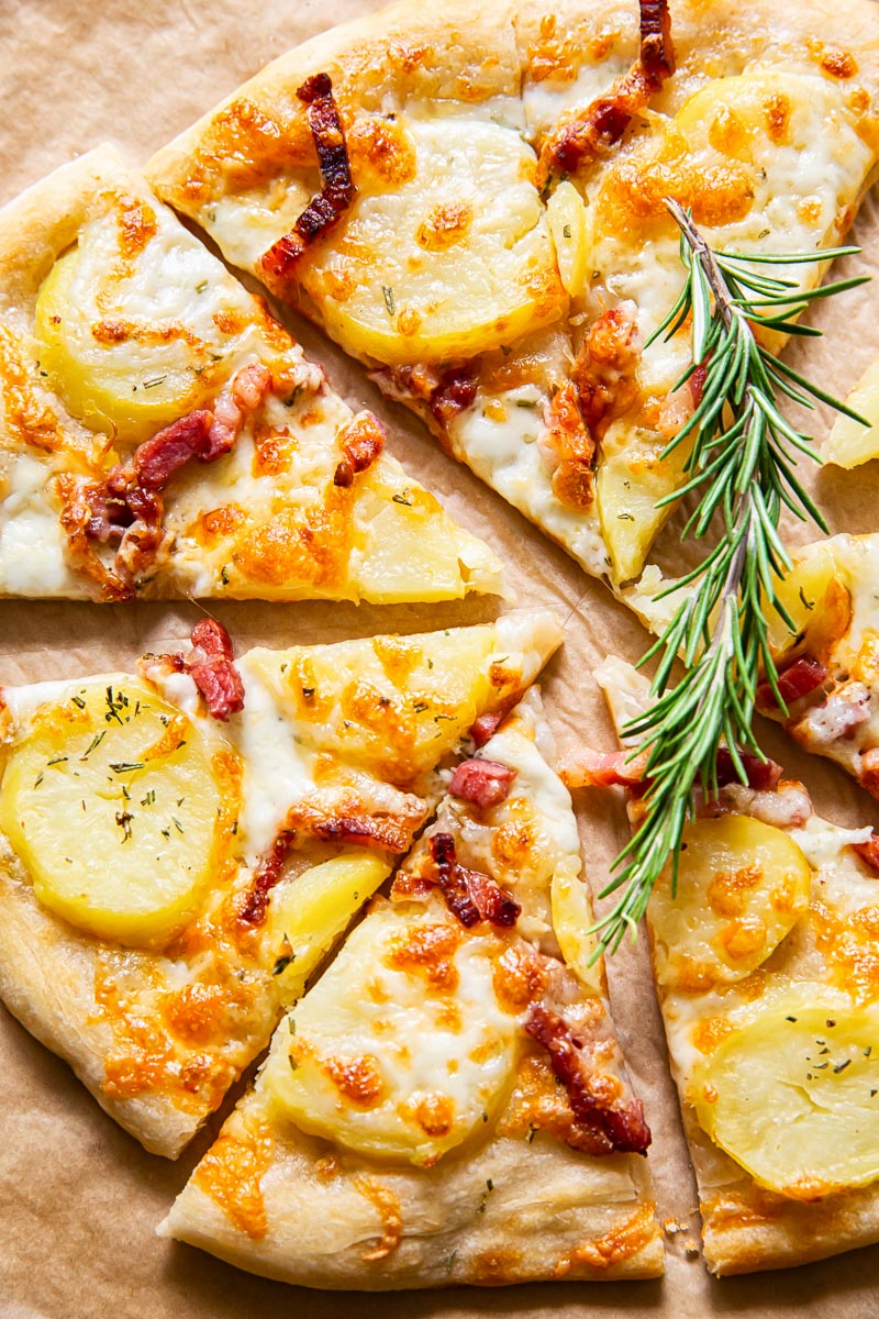 top down view of potato pizza