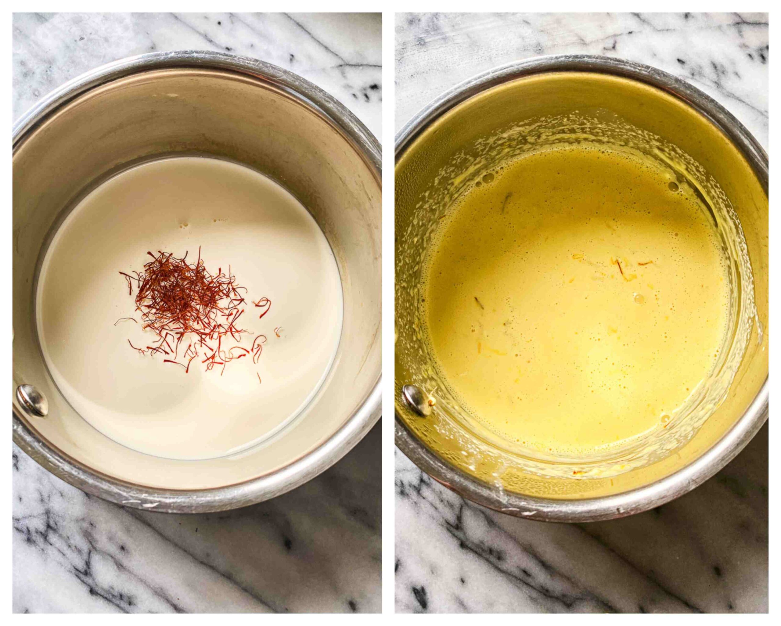 cream infused with saffron thread before and after images