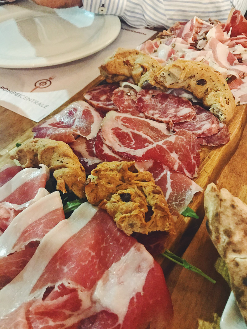 antipasti platter of cured meat and bread