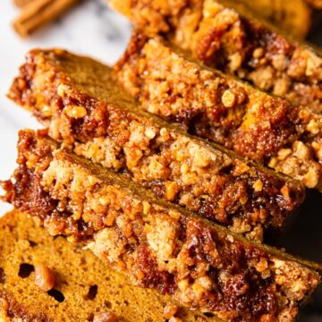 top down view of pumpkin bread