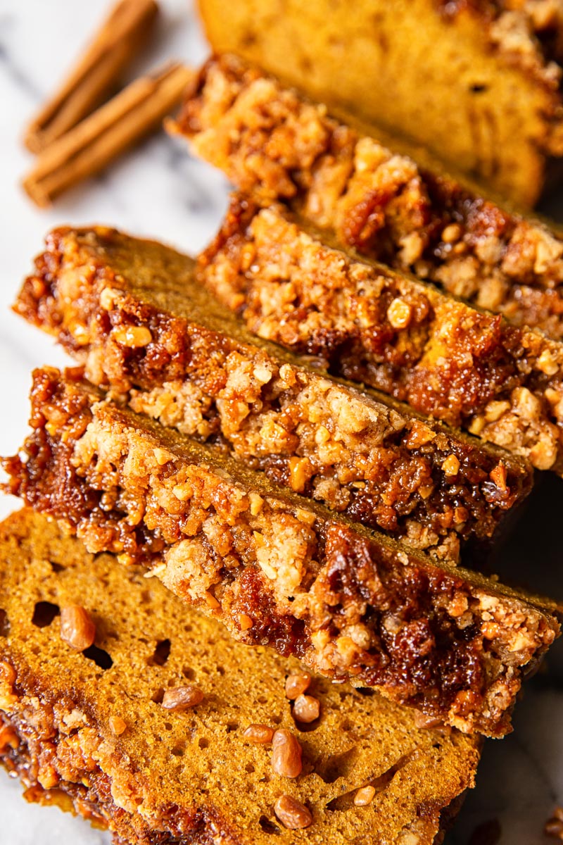 top down view of pumpkin bread