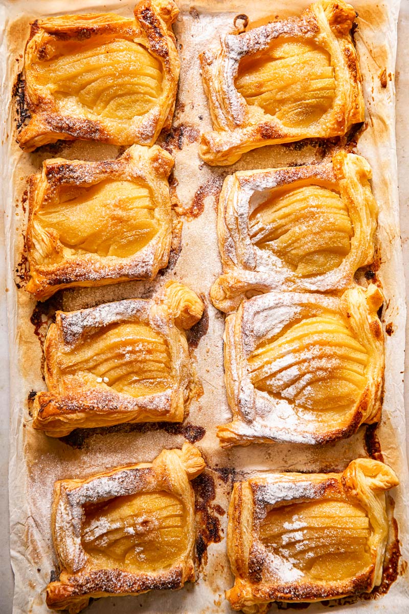 pear tarts dusted with powdered sugar