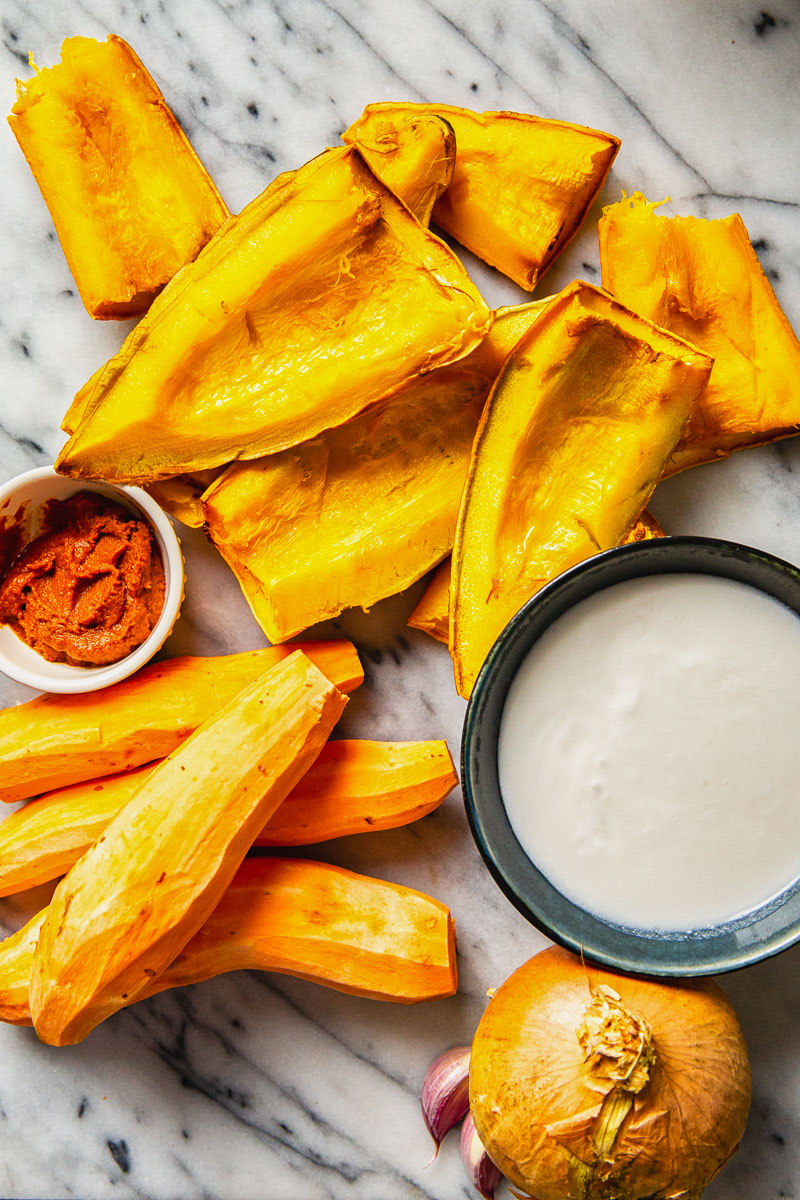 ingredients for sweet potato and squash soup