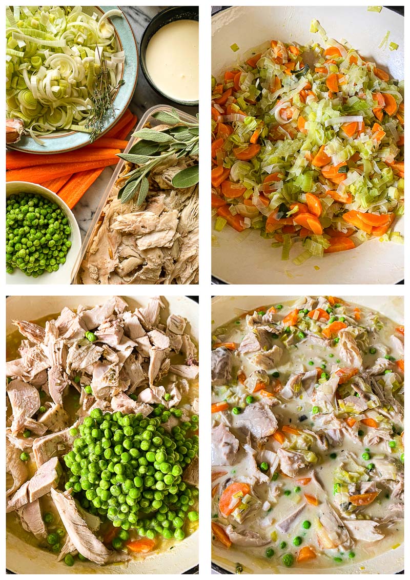 turkey pot pie process image collage