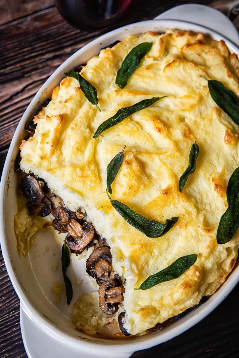 Mashed Potato Casserole with Mushrooms and Caramelised Onions