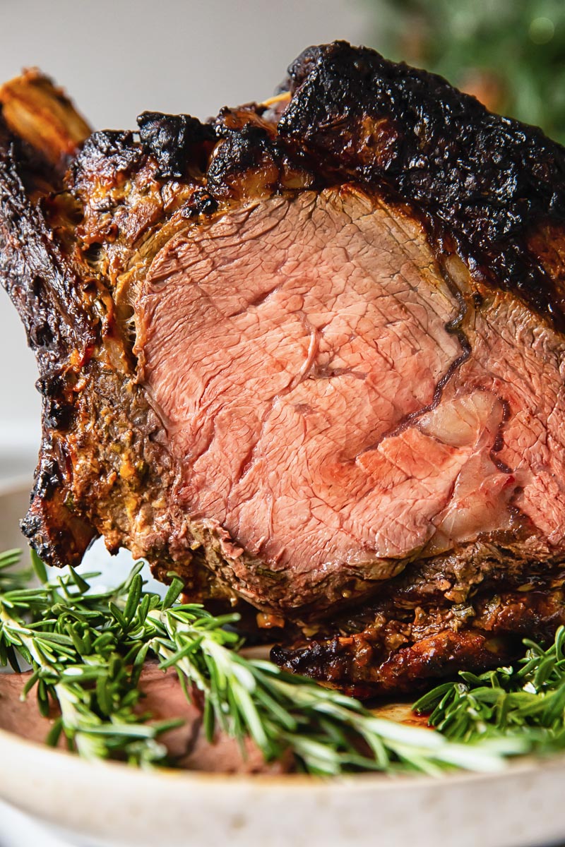 prime rib roast with pink flesh showing