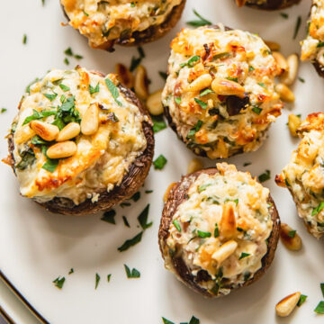 stuffed mushrooms on white plate