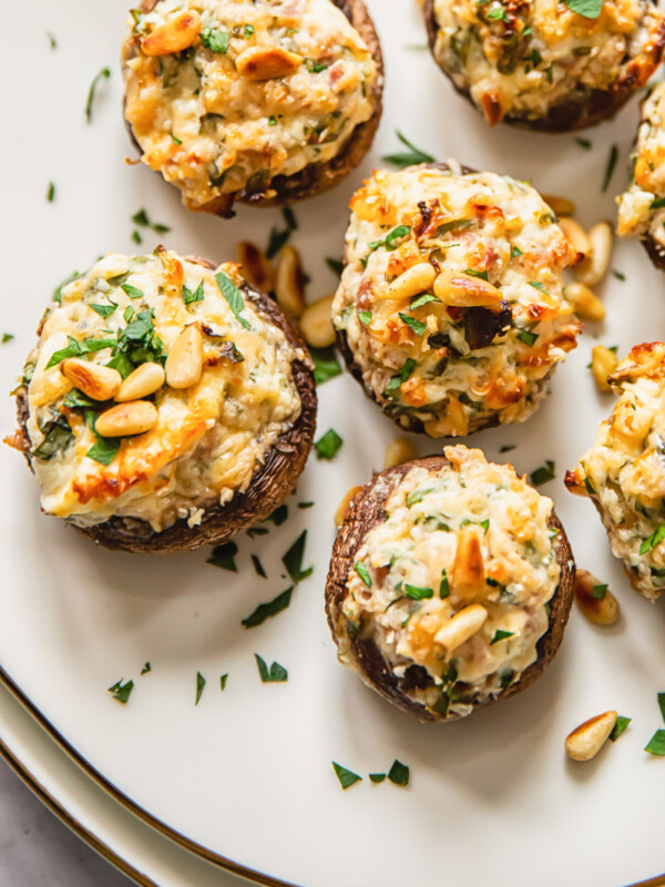 stuffed mushrooms on white plate