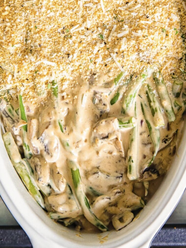 green bean casserole in baking dish