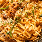 Cajun pasta with shrimp and green onions