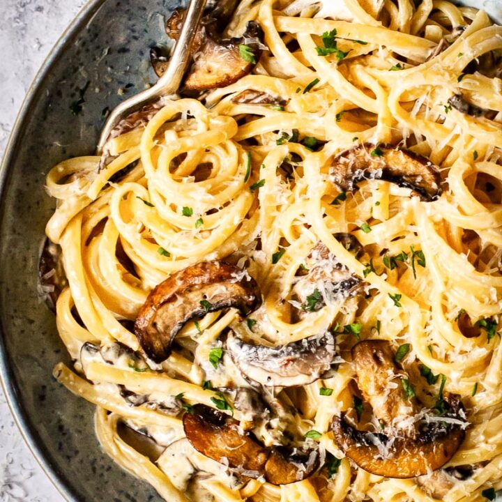 Creamy Tagliatelle with Bacon, Mushrooms and Truffle Oil - Vikalinka