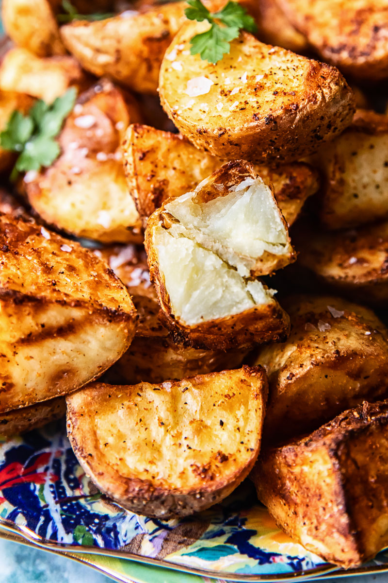 close up of air fried potatoes