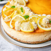 side view lemon curd cheesecake