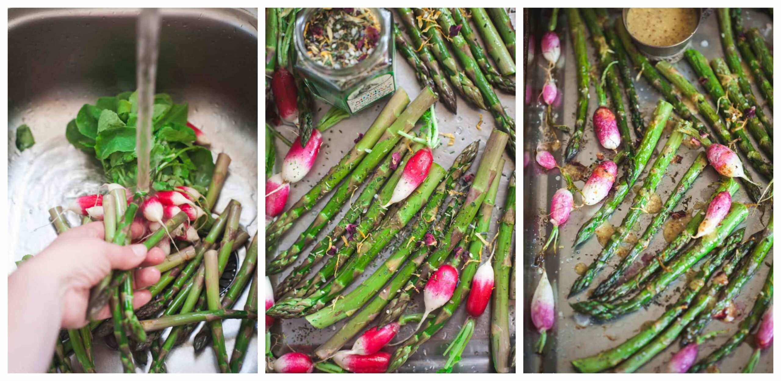 roasted radishes and asparagus process