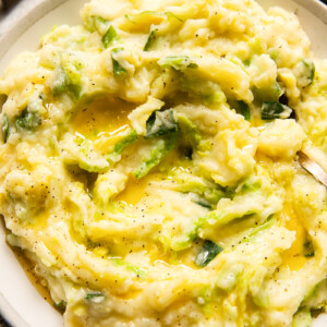 Irish colcannon in a cream coloured bowl