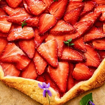 top down view of strawberry galette