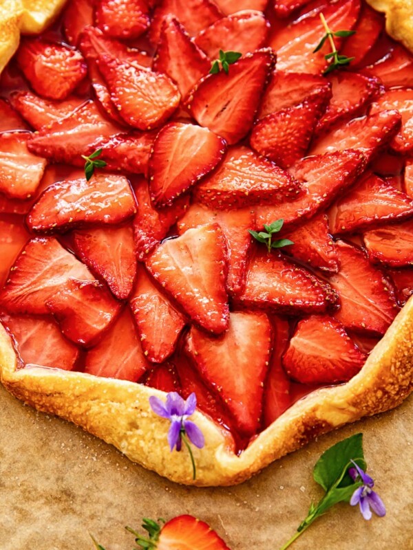 top down view of strawberry galette