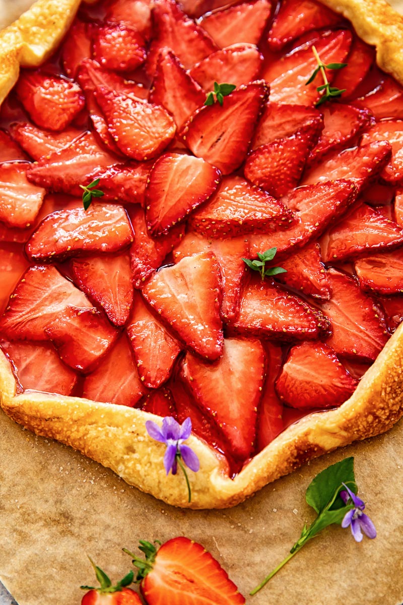 top down view of strawberry galette