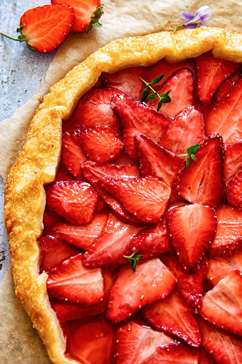 closeup of strawberry galette