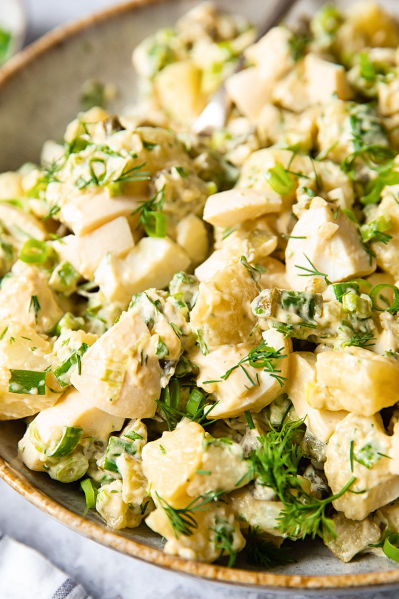 side view of dill potato salad