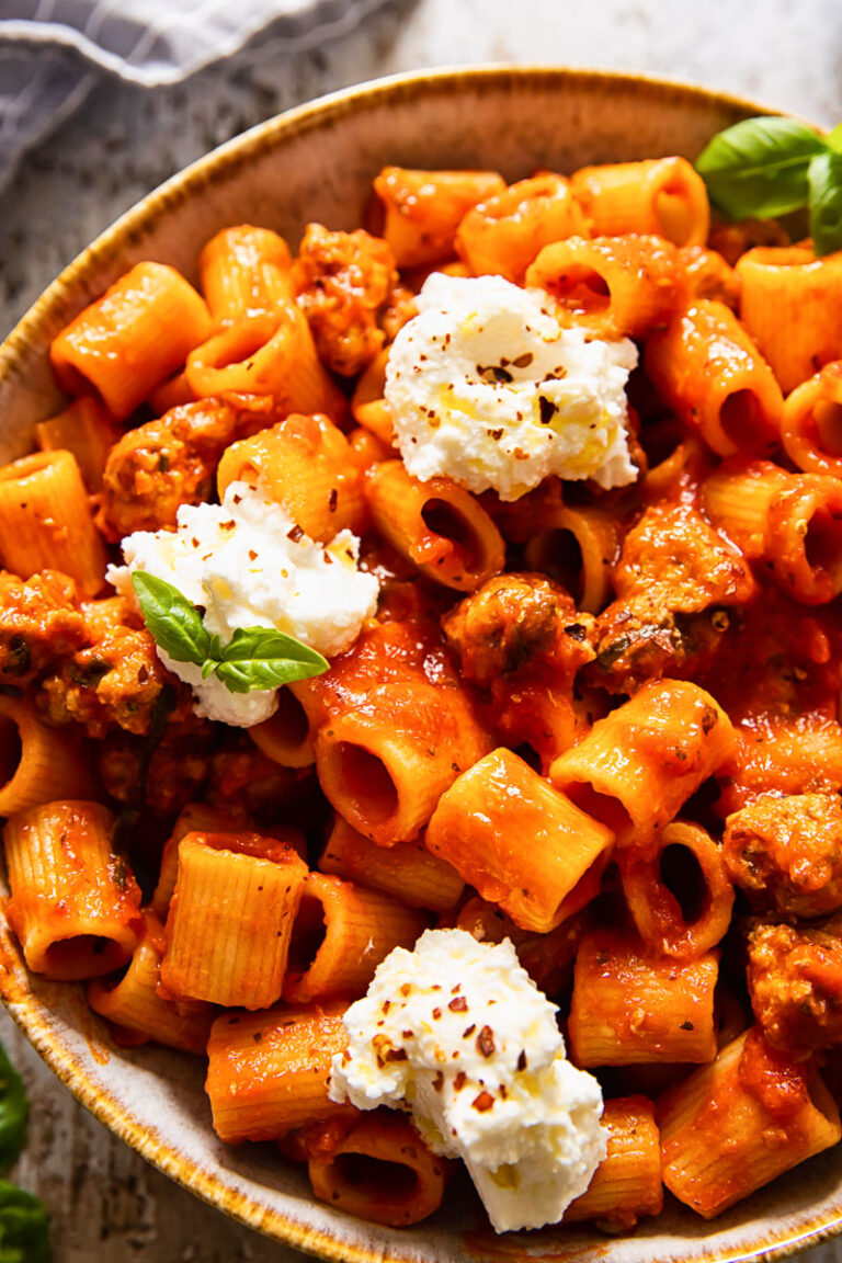 Spicy Sausage Pasta with Ricotta - Vikalinka