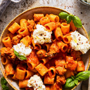 sausage and ricotta pasta in a bowl