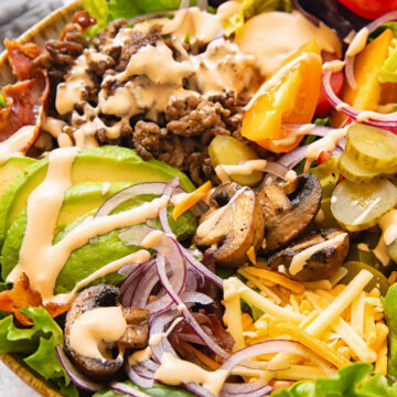 loaded burger in a bowl salad