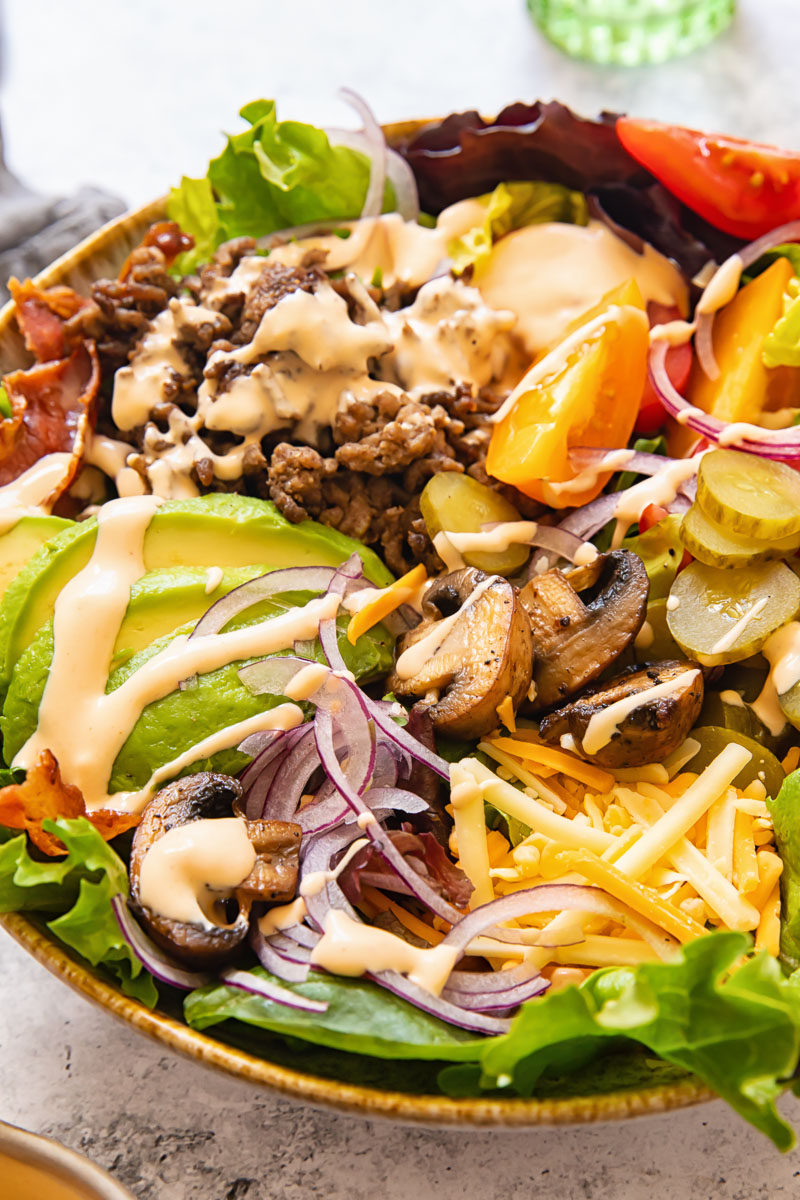 loaded burger in a bowl salad