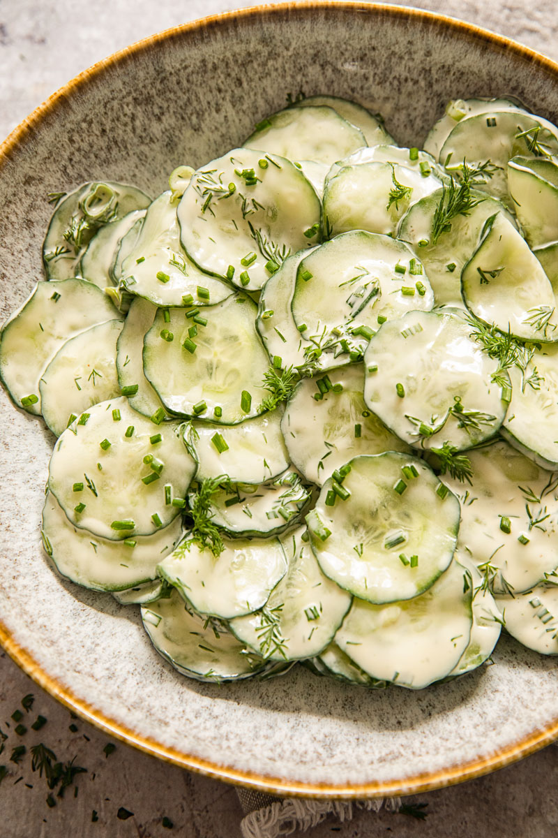 cucumber salad in a bowl