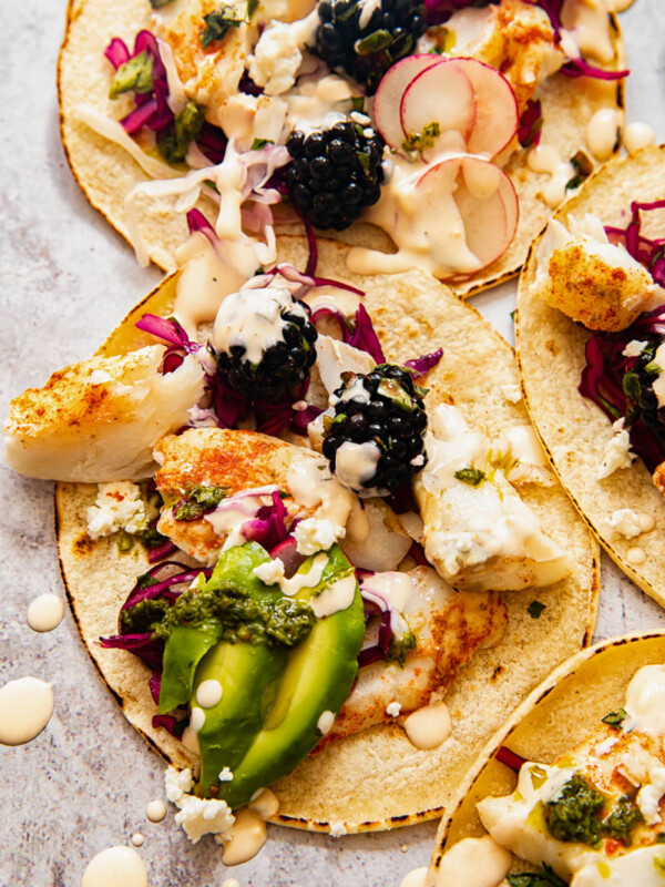 top down view of fish tacos