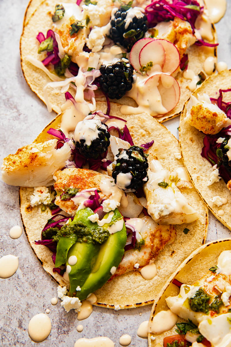 top down view of fish tacos