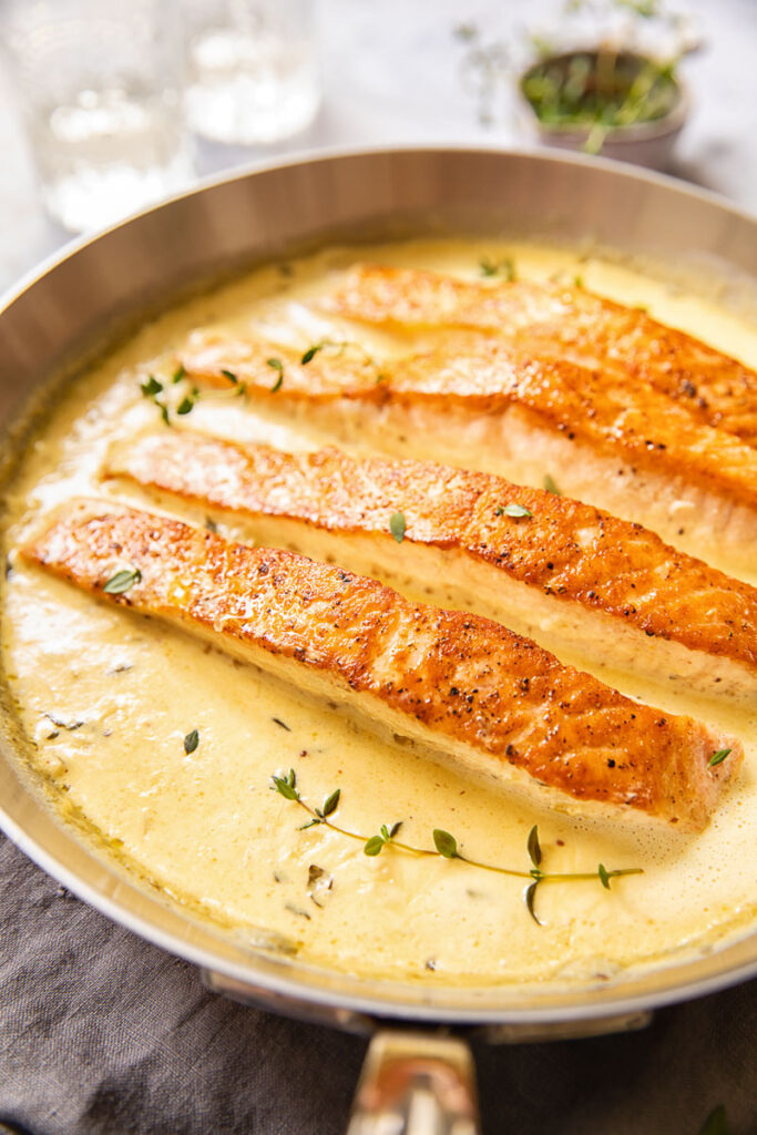 Pan Seared Salmon with Mustard Cream Sauce - Vikalinka